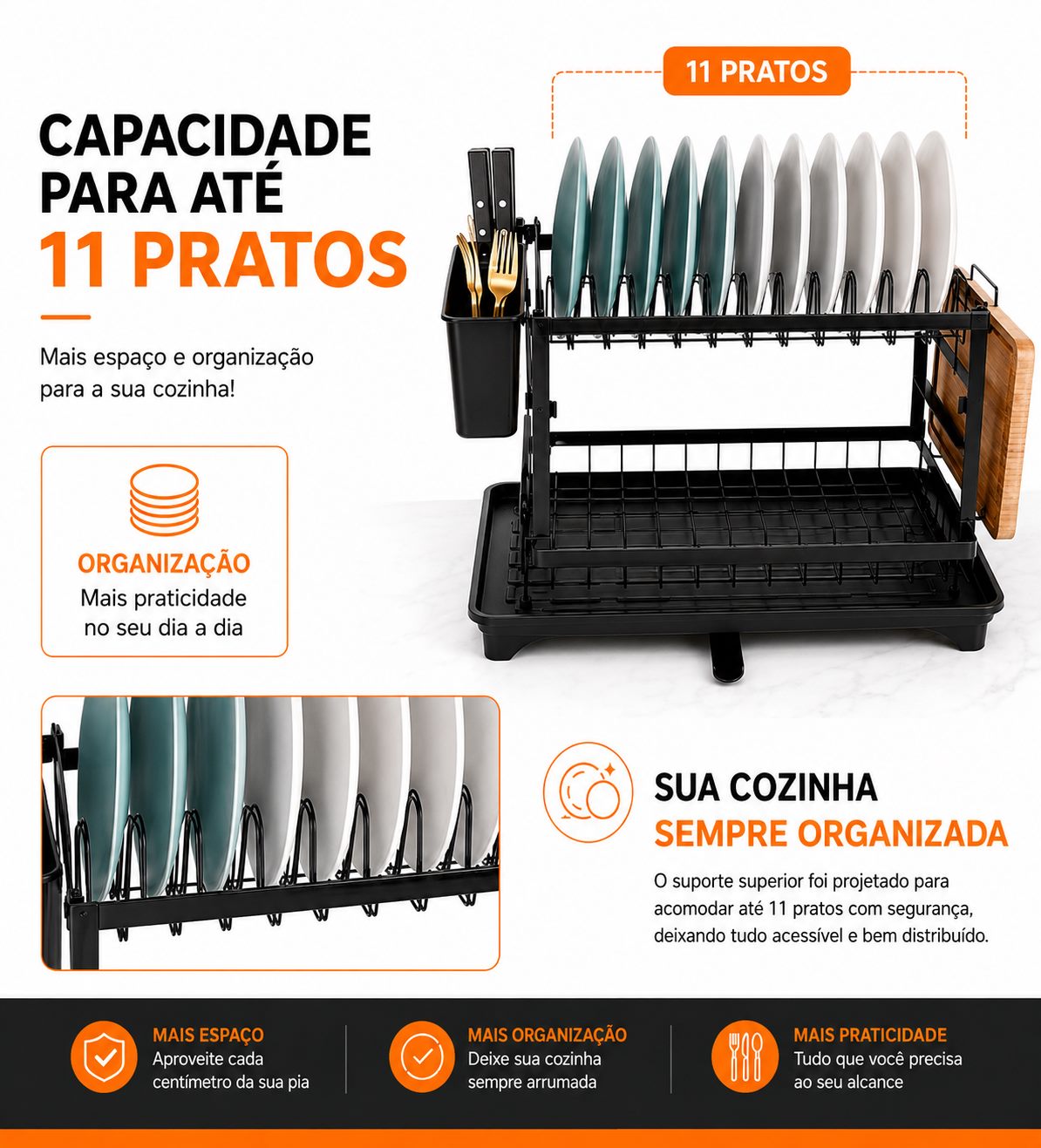 OrganizaMax escorredor de louças 2 andares para bancada