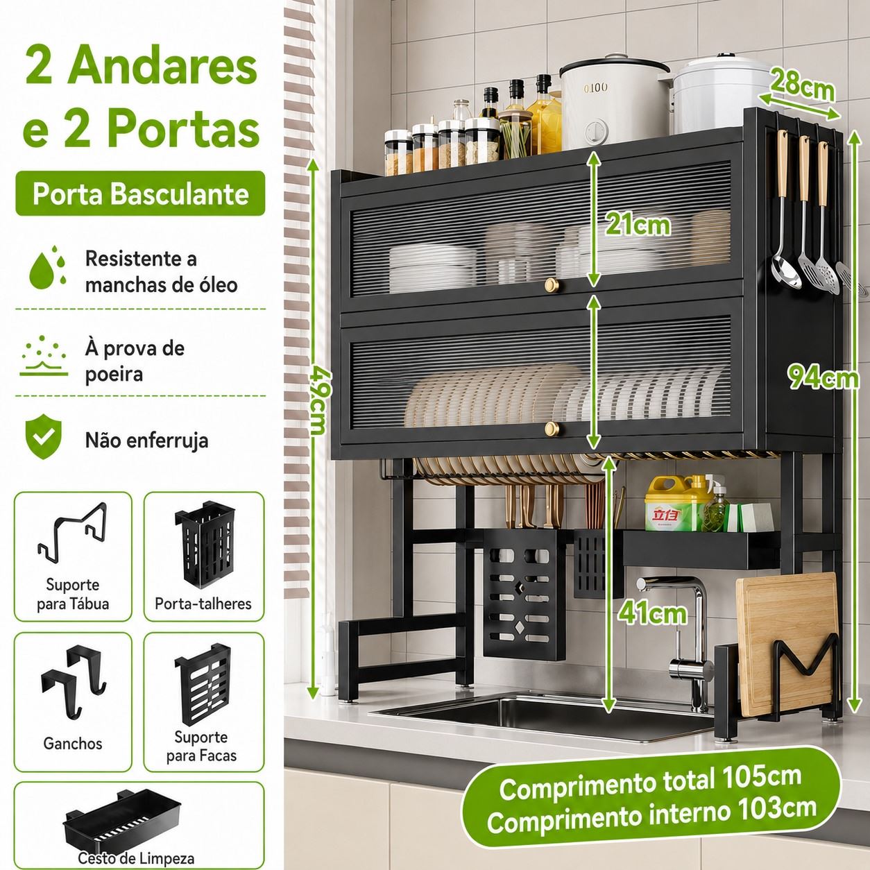 EscorreMax suspenso 2 Andares e 2 Portas com porta acrílica